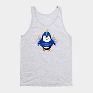 Cute Hanukkah Penguin Dressed as a Menorah on a Periwinkle Backdrop, made by EndlessEmporium Tank Top